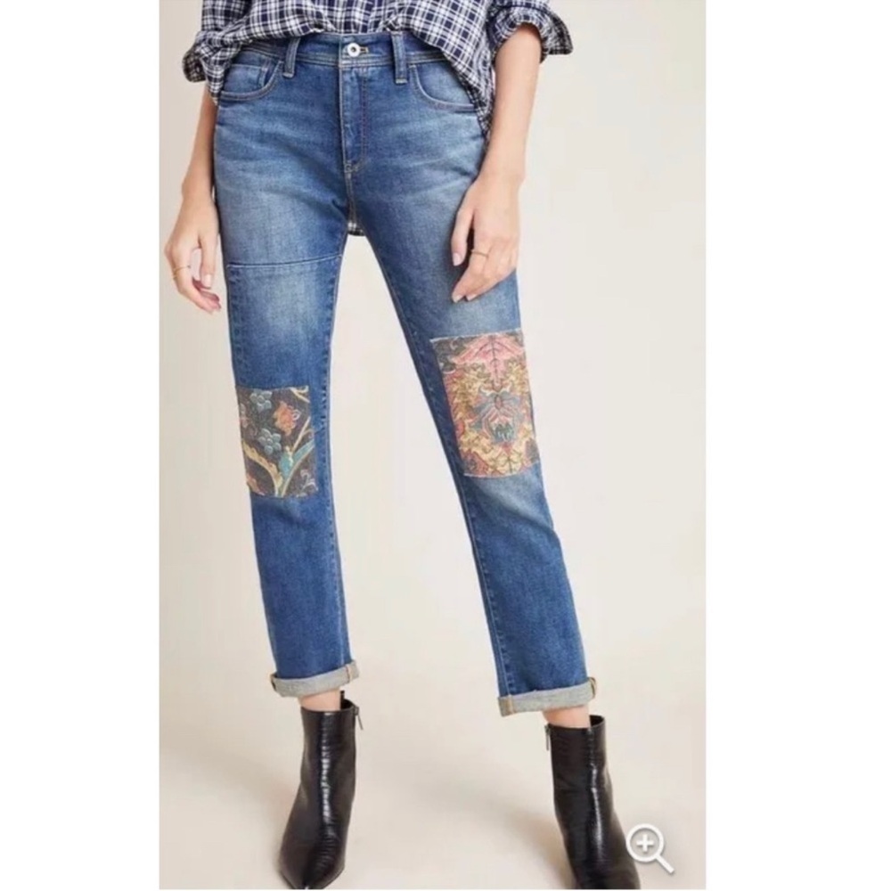 Anthropologie Pilcro and Letterpress Patchwork Slim Boyfriend Jeans